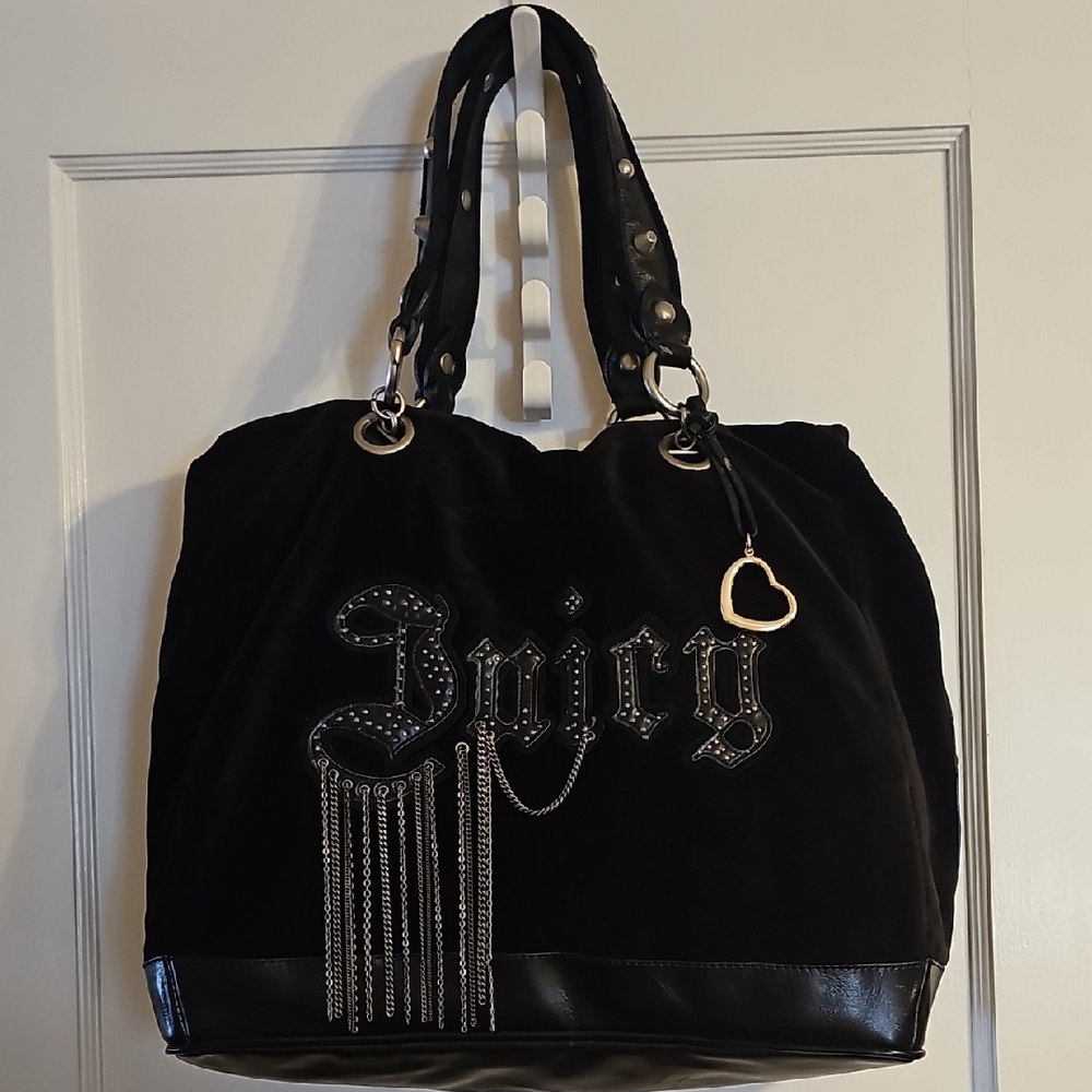 Juicy Couture Black Velvet Tote with Heart Charm